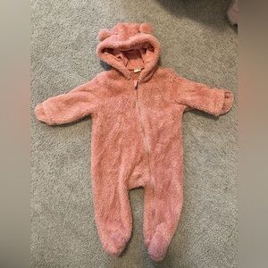Adorable Pink Fuzzy Baby Onesie with Bear Ears